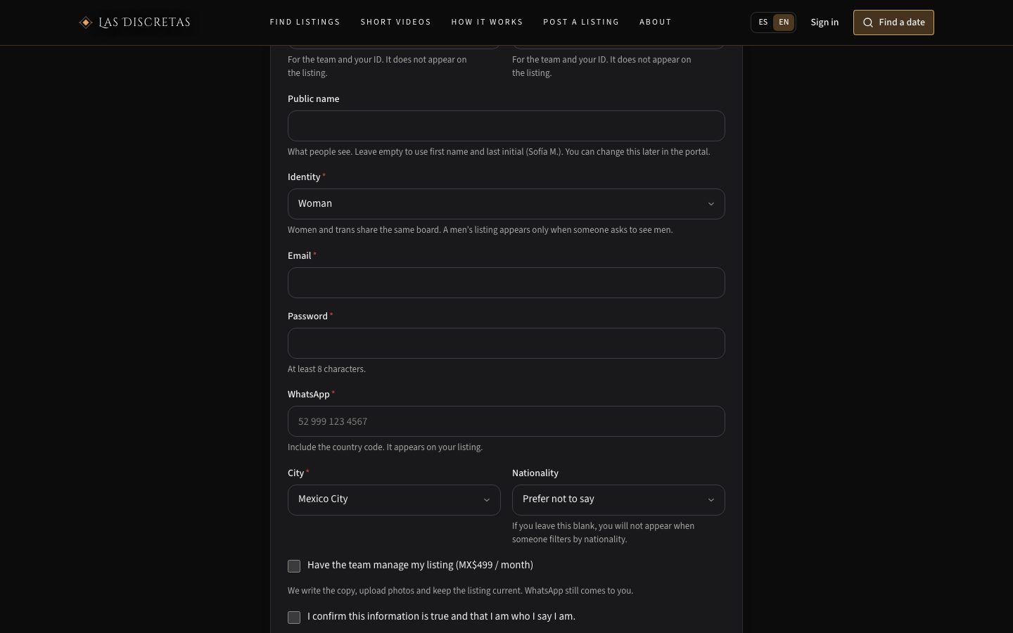 “Your details” form. The legal name stays with the team; the public name is what people see.