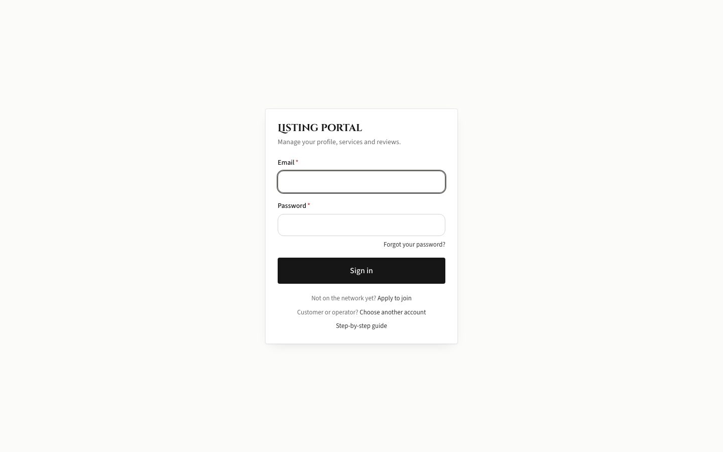 Portal sign-in: /portal/entrar. Do not use /cuenta/entrar — that is the client account.